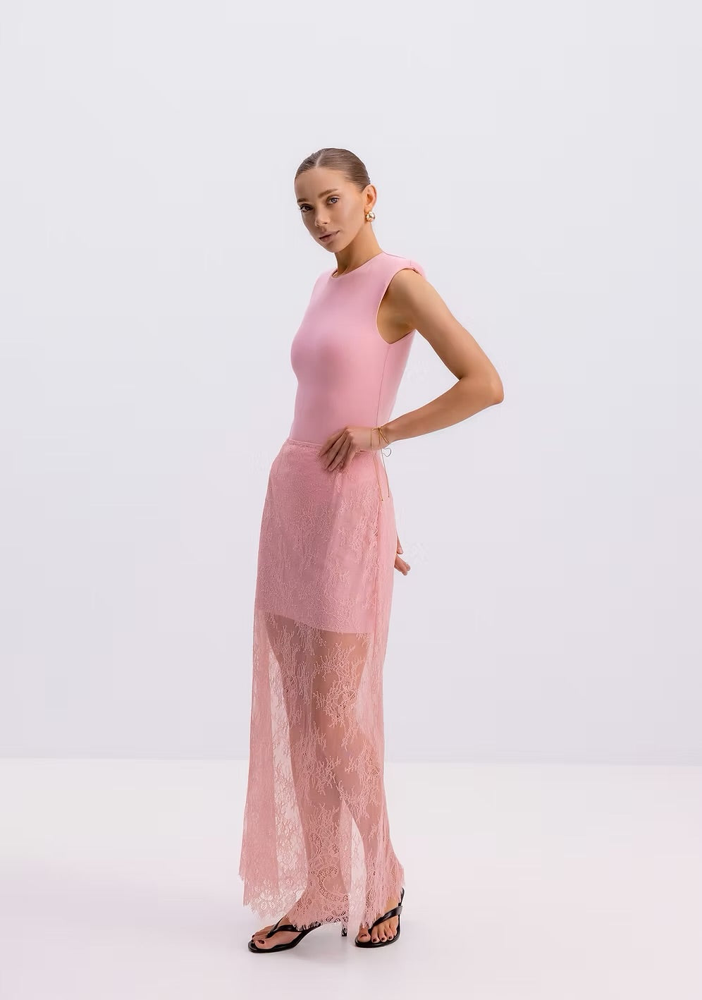 Aurora Lace Pink Midi Skirt