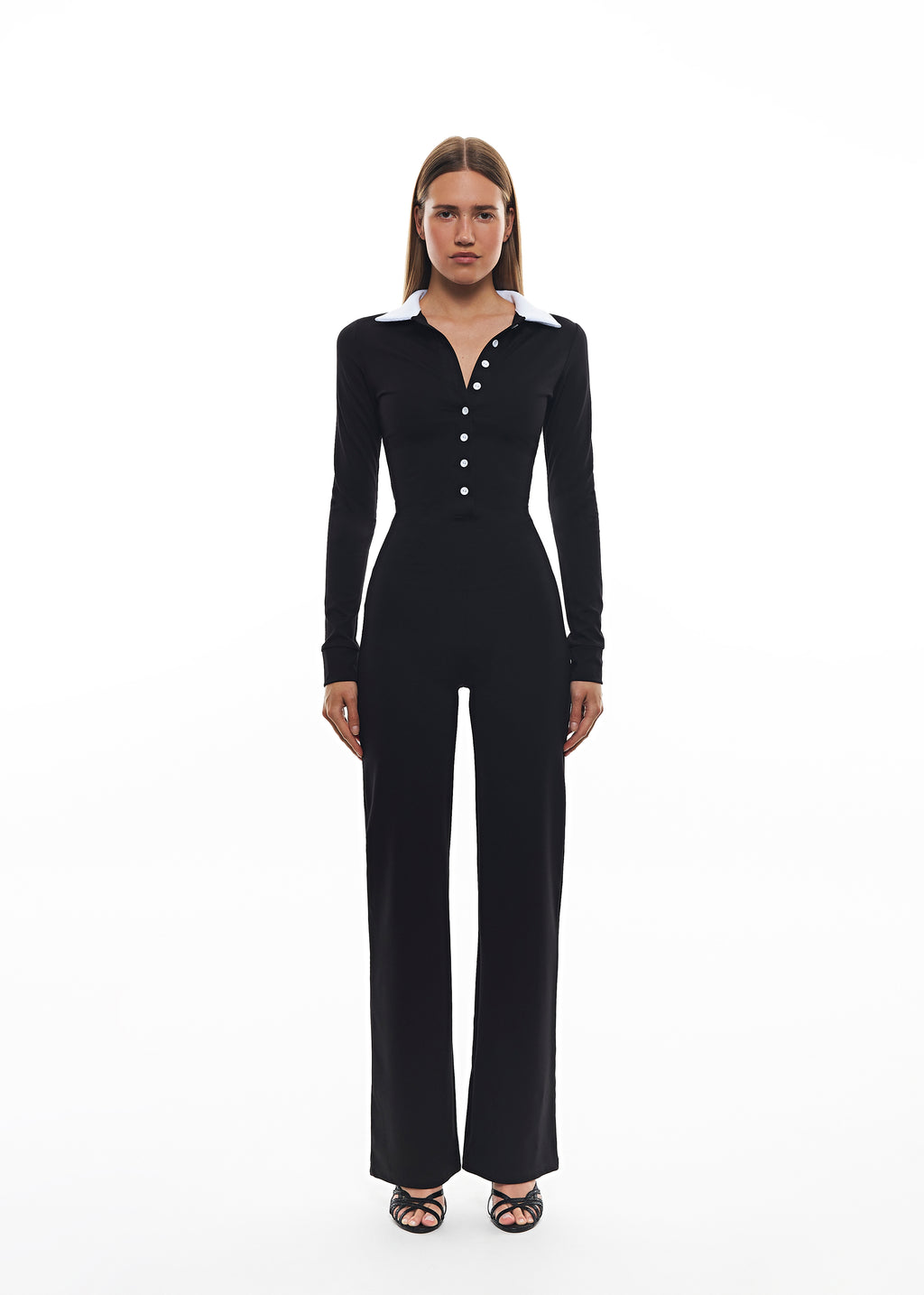 Black Jumpsuit with White Collar