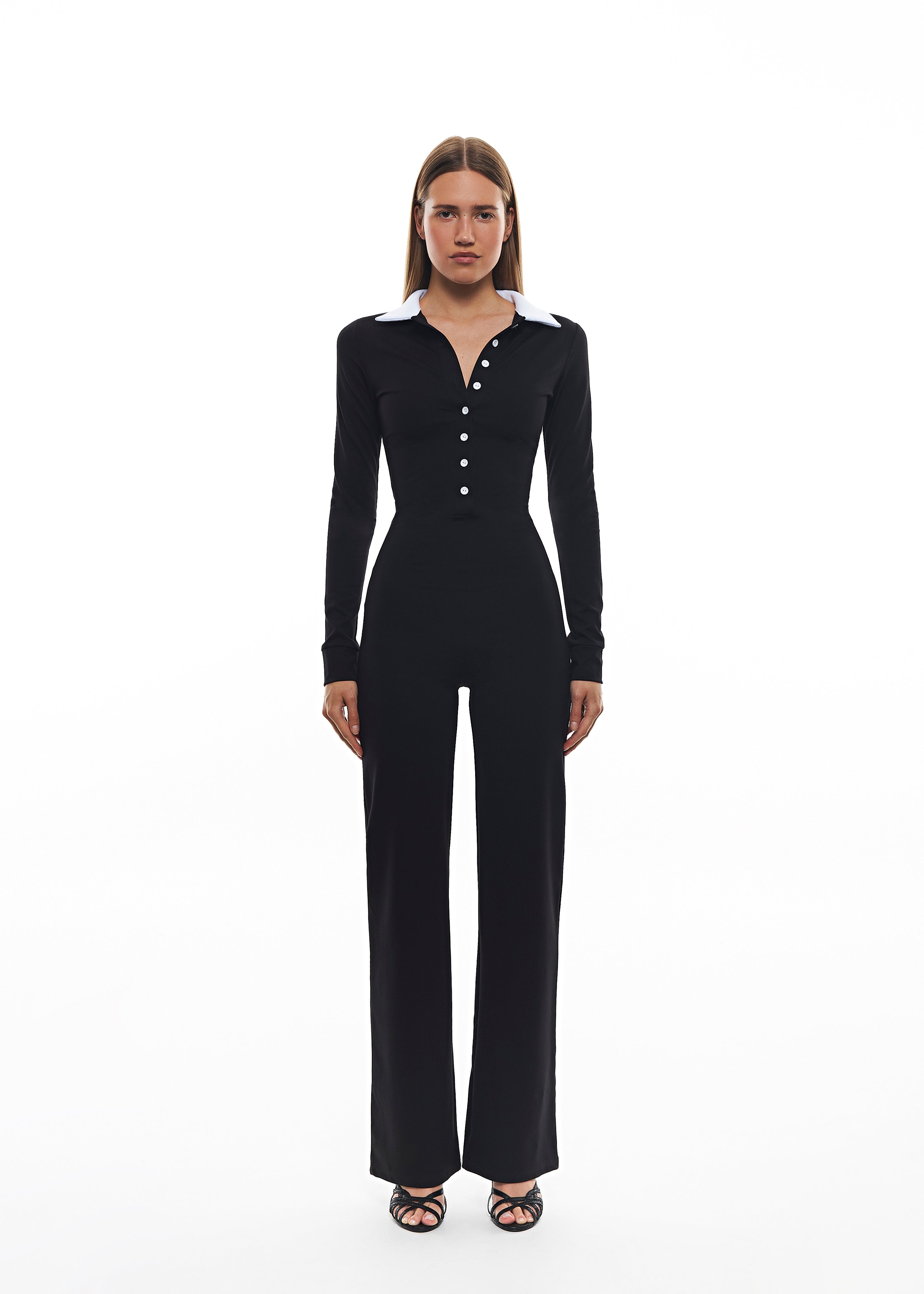 Black Jumpsuit with White Collar