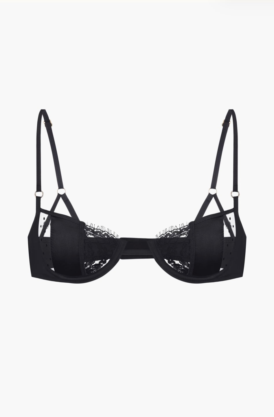 Pleasure Silk, Lace and Polka-dot Mesh Balconette in Black