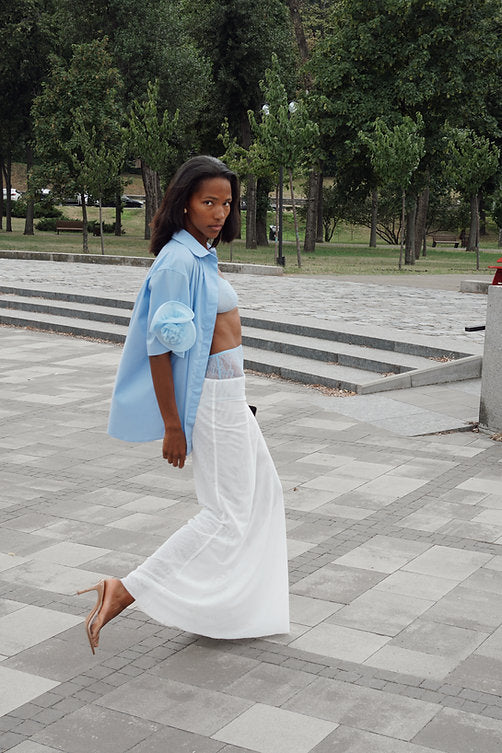 Blossom Flow White Maxi Skirt