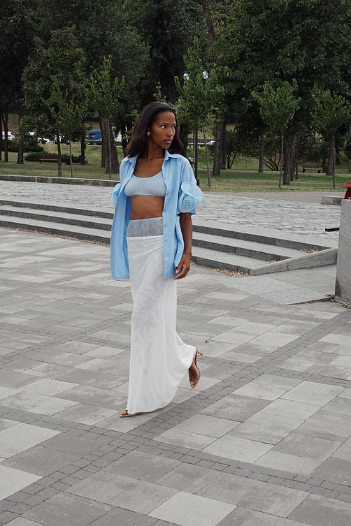 Blossom Flow White Maxi Skirt