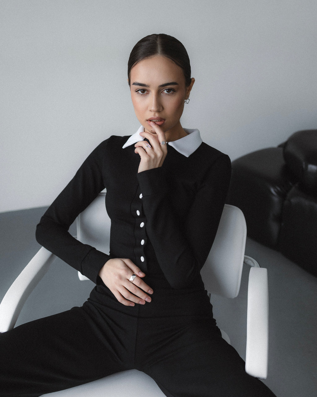 Black Jumpsuit with White Collar