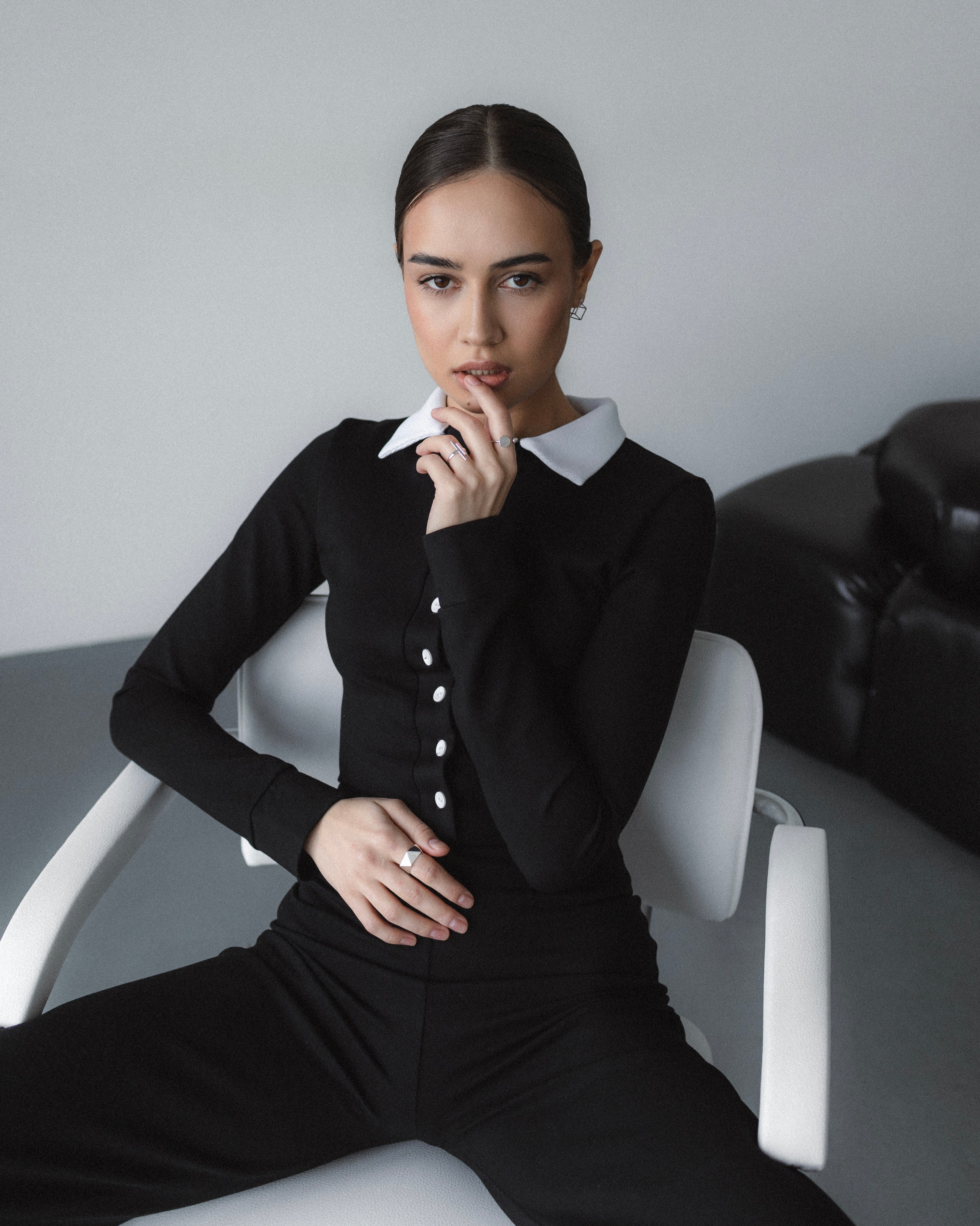 Black Jumpsuit with White Collar