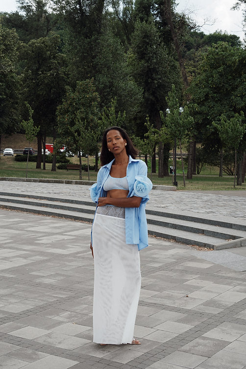 Blossom Flow White Maxi Skirt