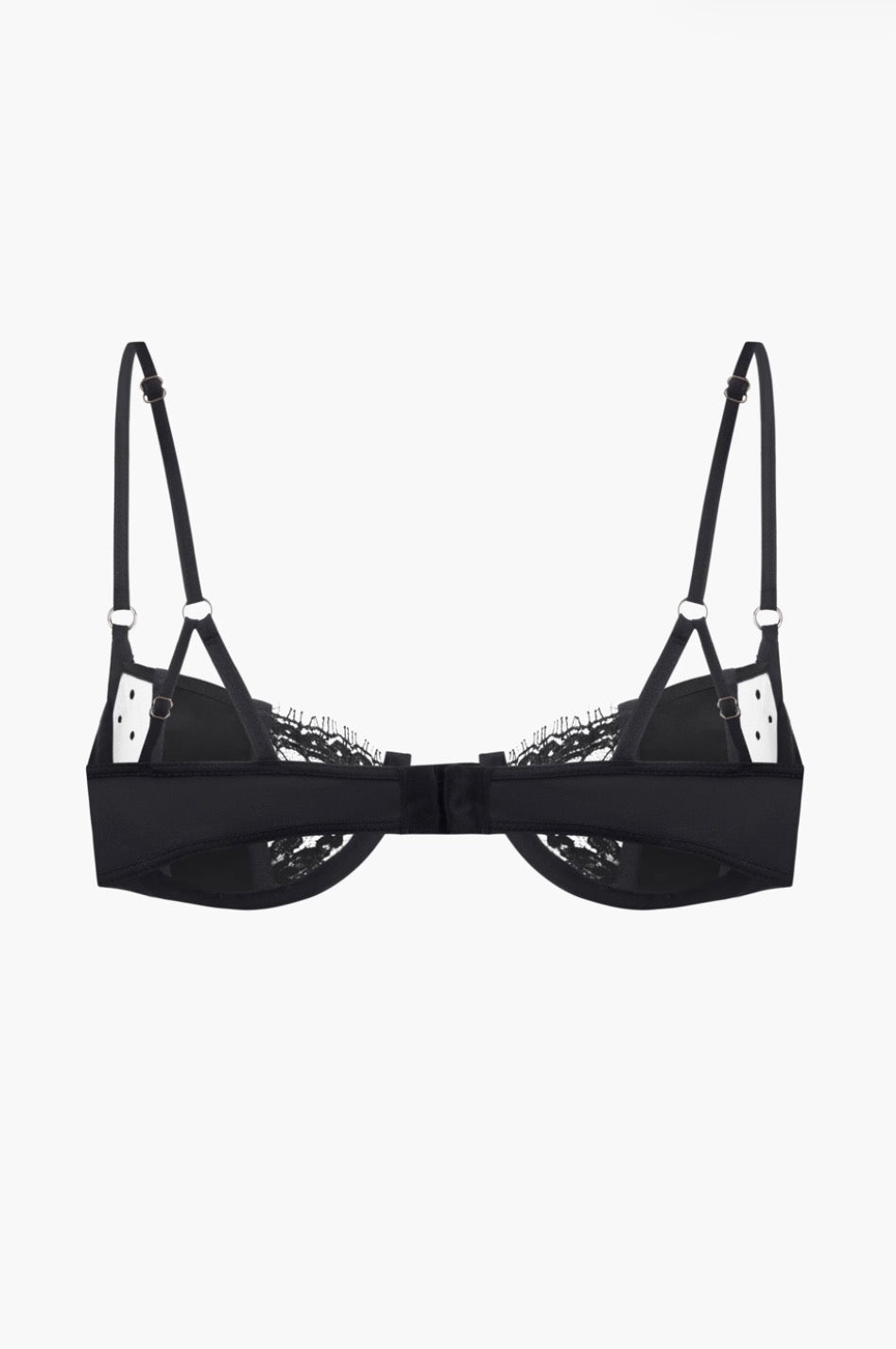 Pleasure Silk, Lace and Polka-dot Mesh Balconette in Black