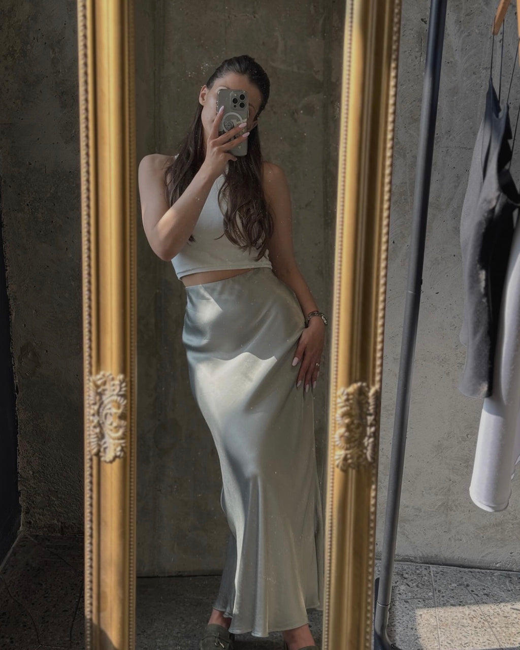 Maxi Viscose Skirt in Sage Green