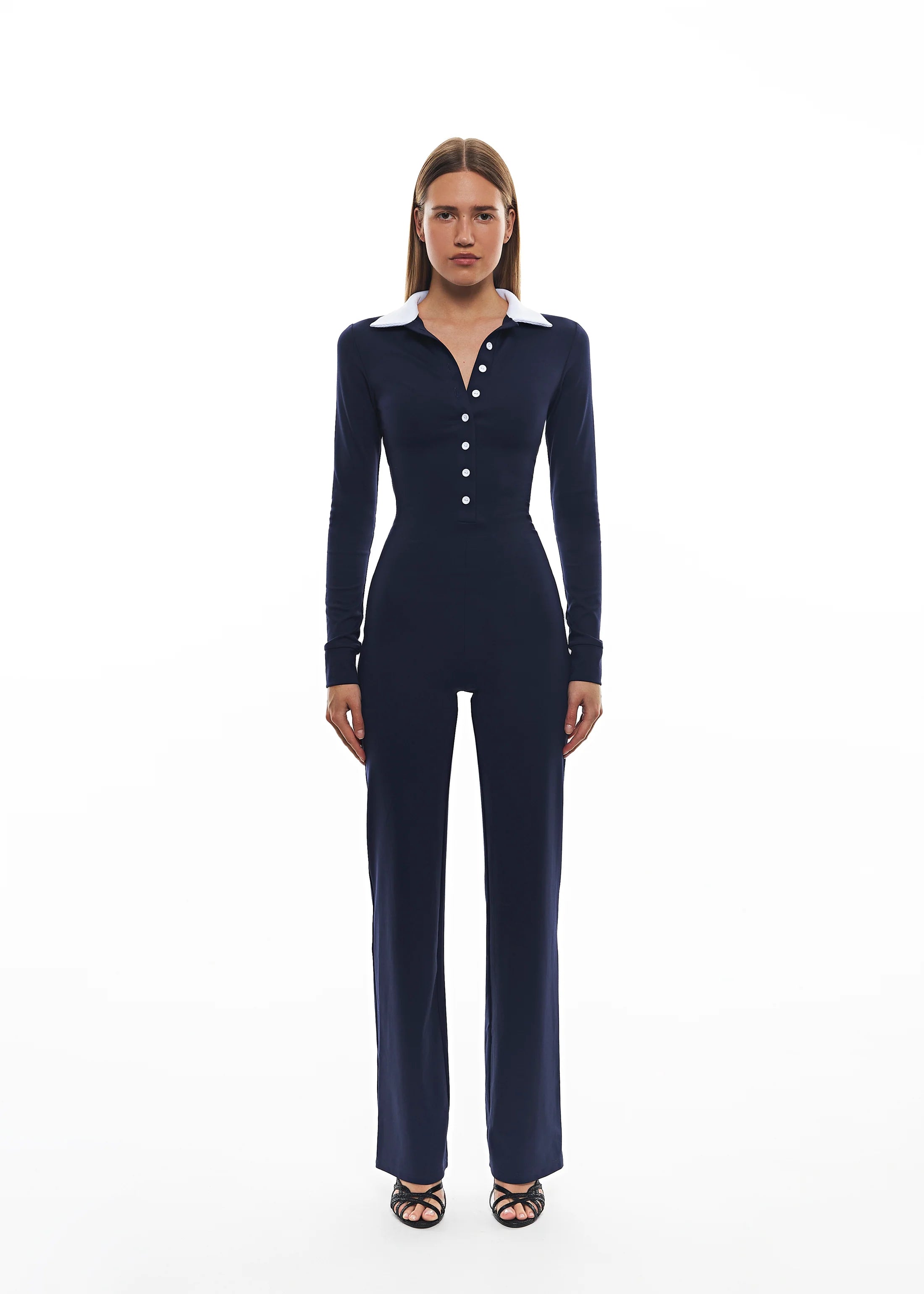 Blue Jumpsuit with White Collar