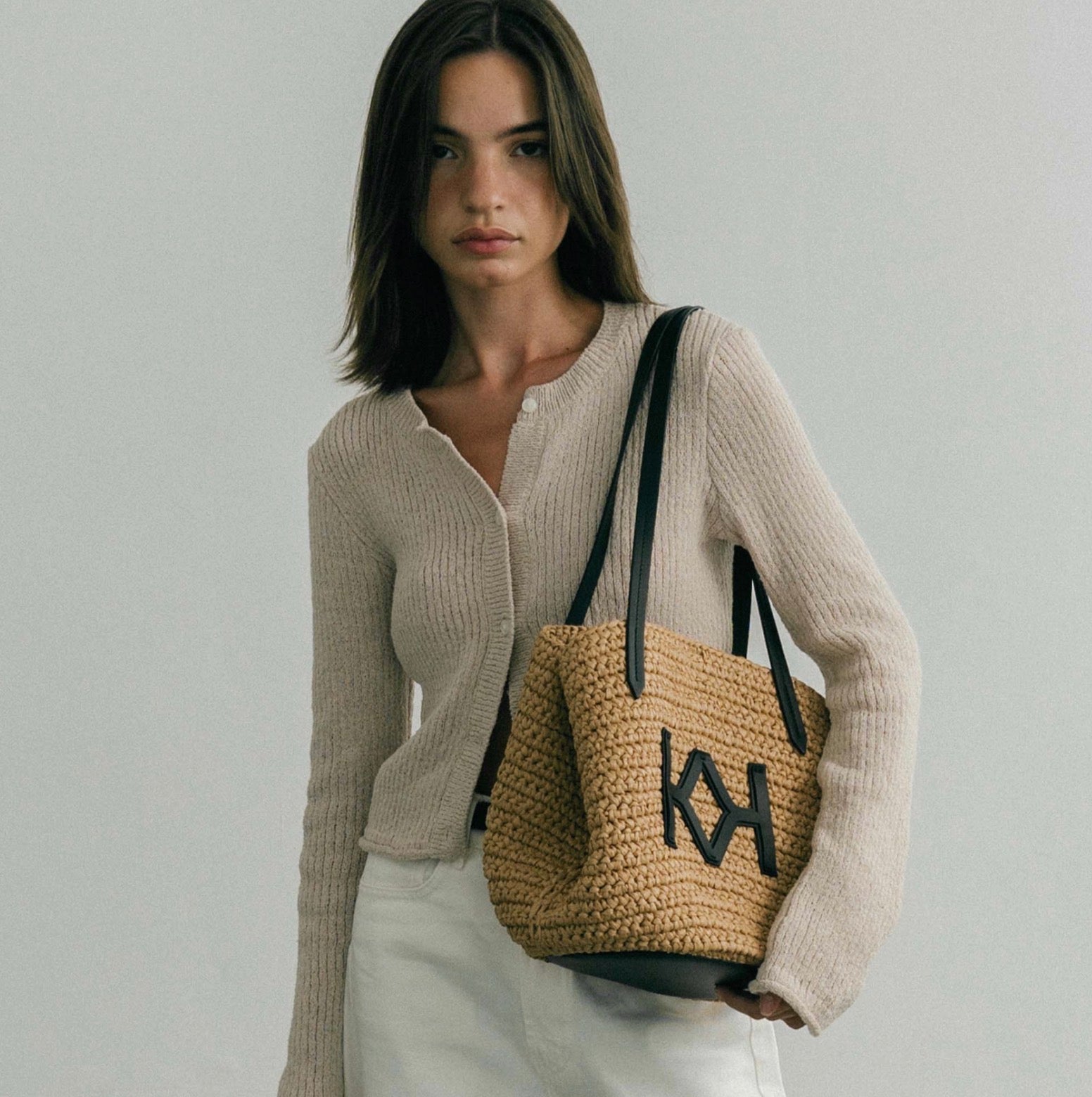 Logo Raffia Tote Natural