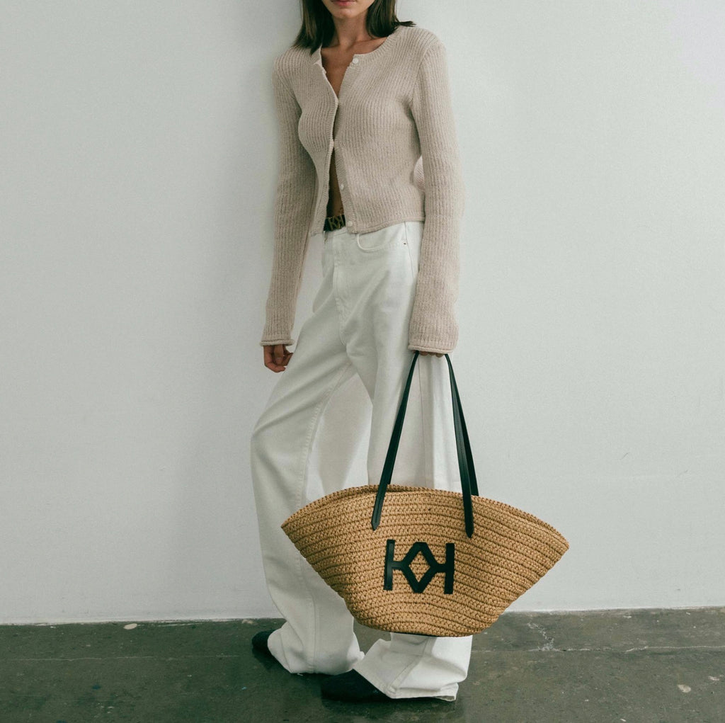 Logo Raffia Tote Natural