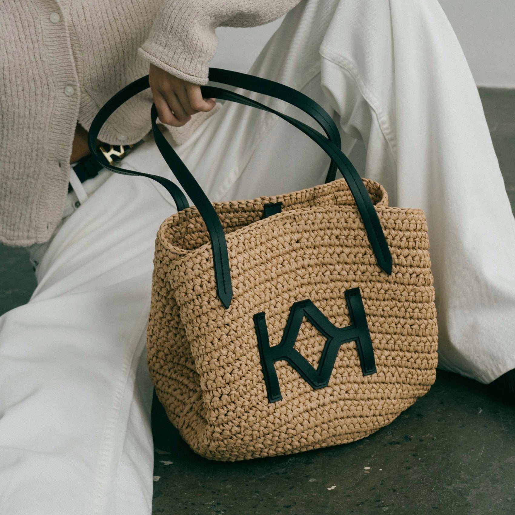 Logo Raffia Tote Natural